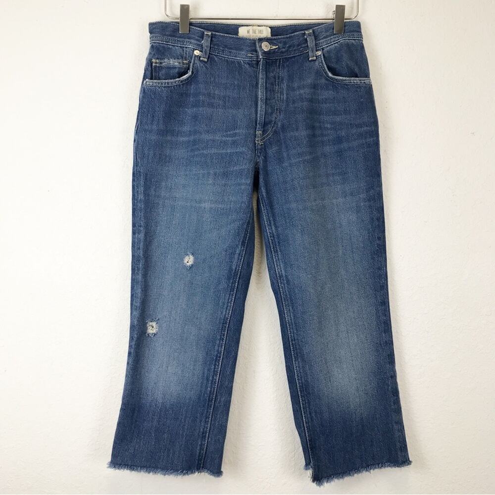 Free People We the Free Maggie Ripped Cropped Straight Leg Cutoff Jeans Capris